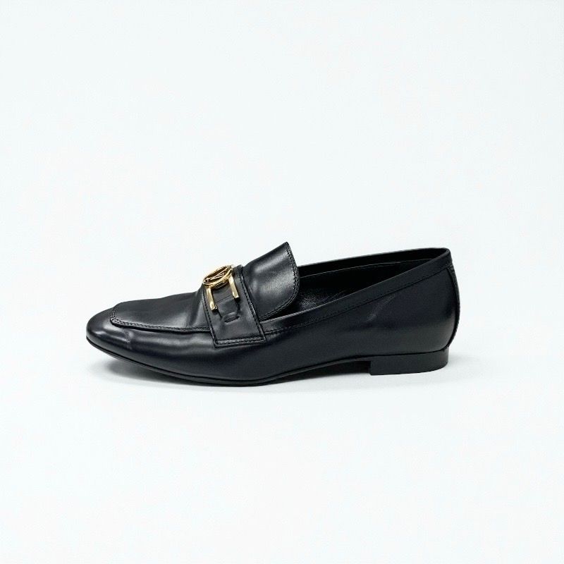 Louis Vuitton Upper Case Line Lofa Leather Shoes Leather Black Gold LV Logo
