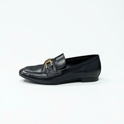 Louis Vuitton Upper Case Line Lofa Leather Shoes Leather Black Gold LV Logo