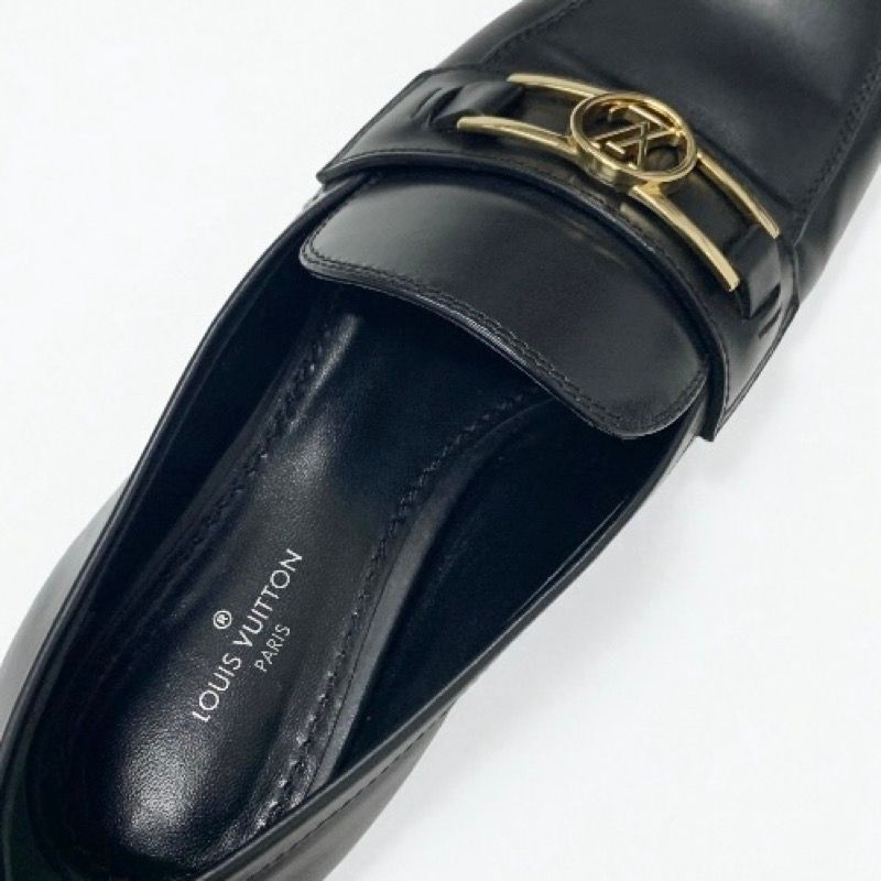 Louis Vuitton Upper Case Line Lofa Leather Shoes Leather Black Gold LV Logo