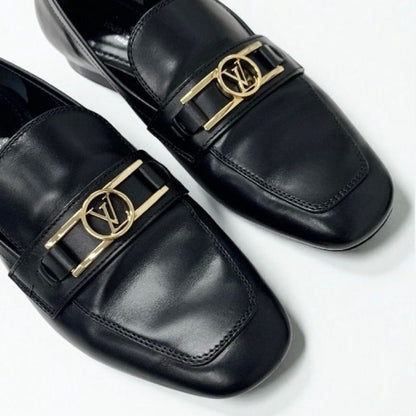 Louis Vuitton Upper Case Line Lofa Leather Shoes Leather Black Gold LV Logo
