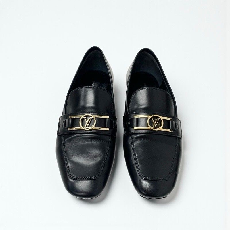 Louis Vuitton Upper Case Line Lofa Leather Shoes Leather Black Gold LV Logo