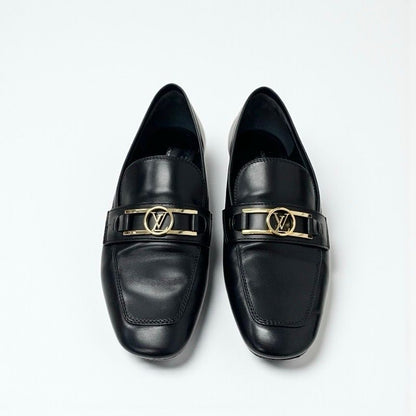 Louis Vuitton Upper Case Line Lofa Leather Shoes Leather Black Gold LV Logo