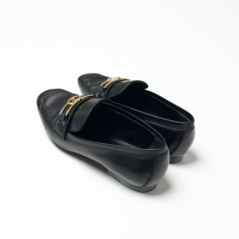 Louis Vuitton Upper Case Line Lofa Leather Shoes Leather Black Gold LV Logo