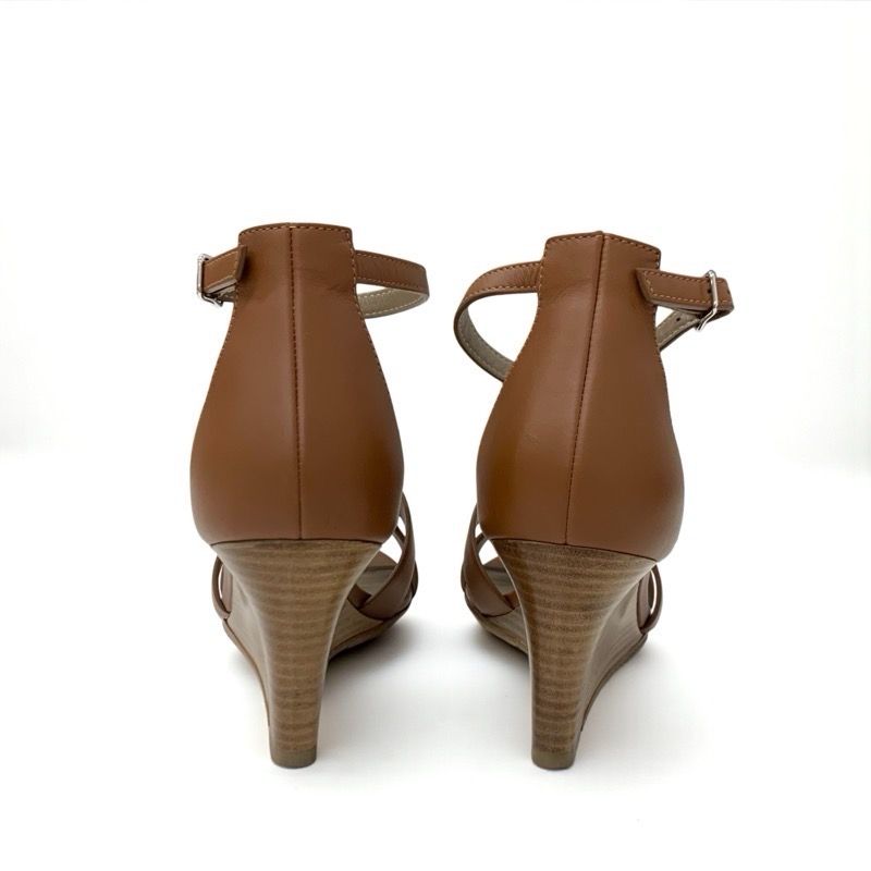 Hermes Legend Sandals Shoes Leather Brown Ankle Strap Wedge Sole