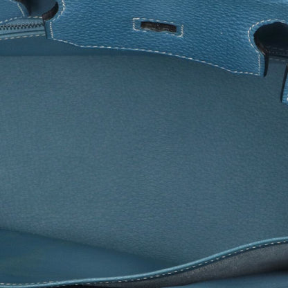 Hermes Birkin 35 Taurillon Clemence Blue Jean Handbag