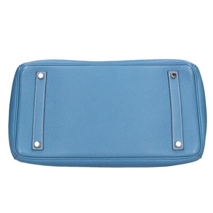 Hermes Birkin 35 Taurillon Clemence Blue Jean Handbag