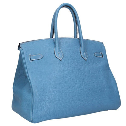 Hermes Birkin 35 Taurillon Clemence Blue Jean Handbag