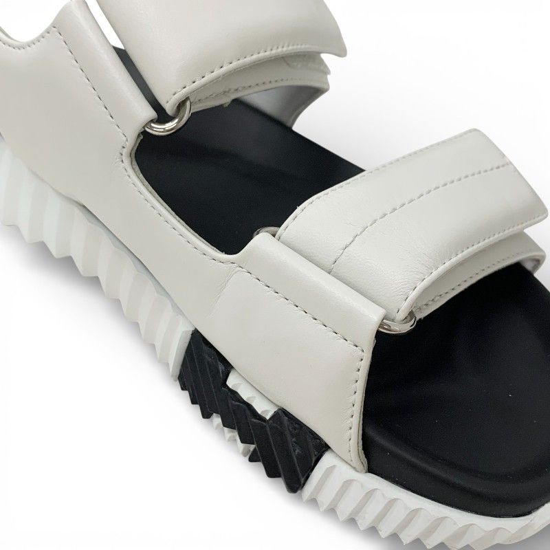 Hermes Junior Sandals Shoes Leather White Black Logo Velcro