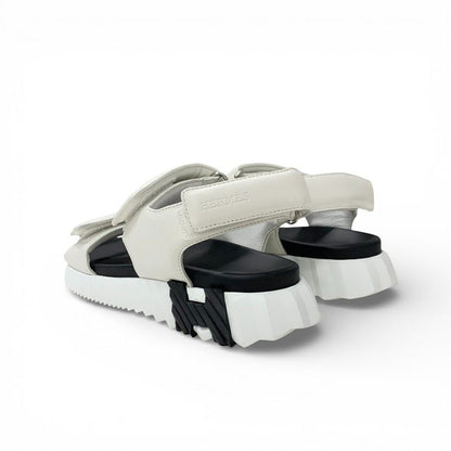 Hermes Junior Sandals Shoes Leather White Black Logo Velcro