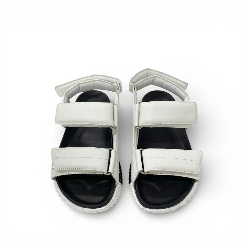 Hermes Junior Sandals Shoes Leather White Black Logo Velcro