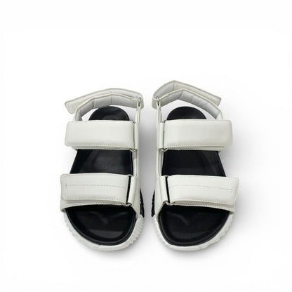 Hermes Junior Sandals Shoes Leather White Black Logo Velcro