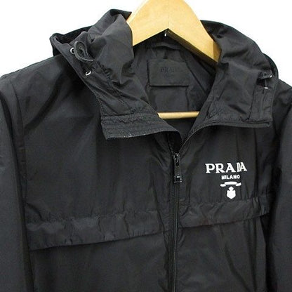 Prada Jacket Nylon Jacket Hood Zip Up Logo Black 48