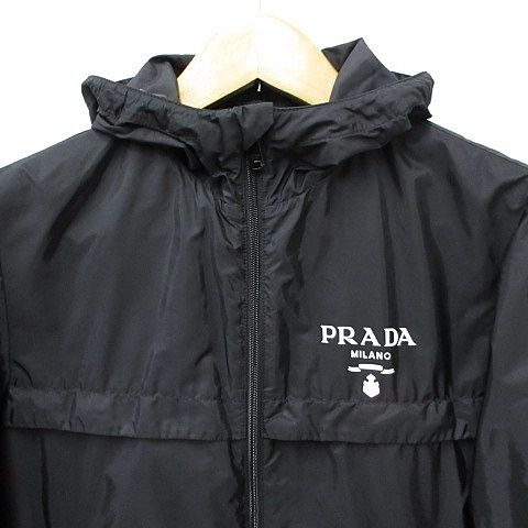 Prada Jacket Nylon Jacket Hood Zip Up Logo Black 48