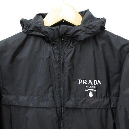 Prada Jacket Nylon Jacket Hood Zip Up Logo Black 48