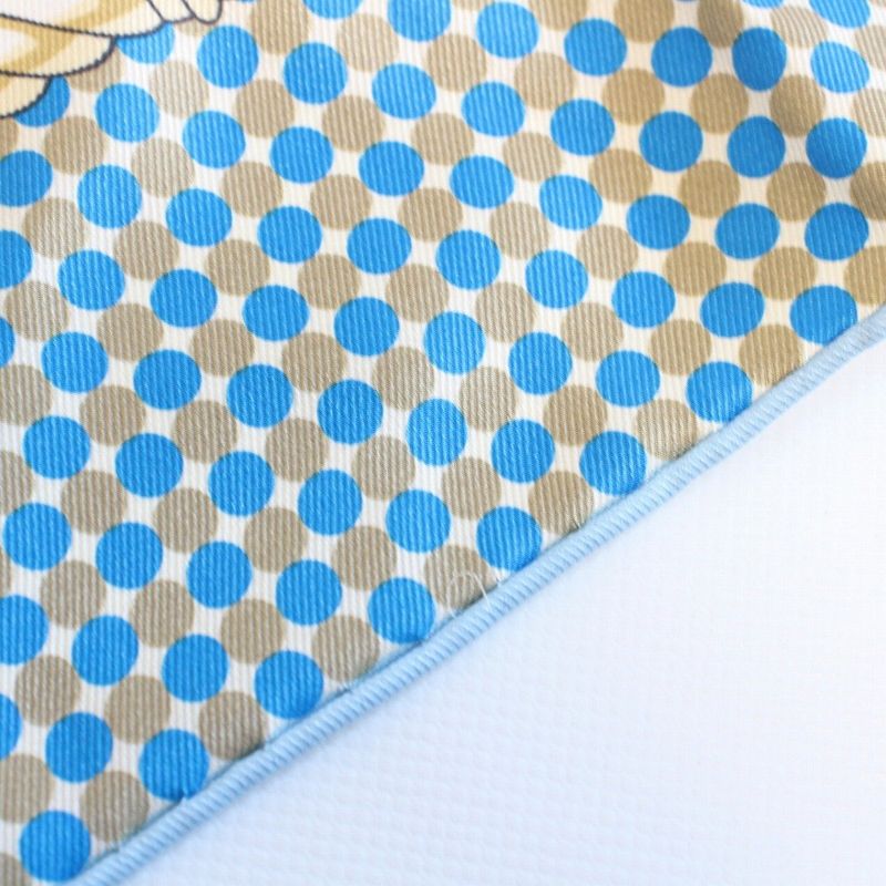 Hermes Carre 70 Scarf Carrick a Pompe Horse Tack Pattern Silk Blue Beige