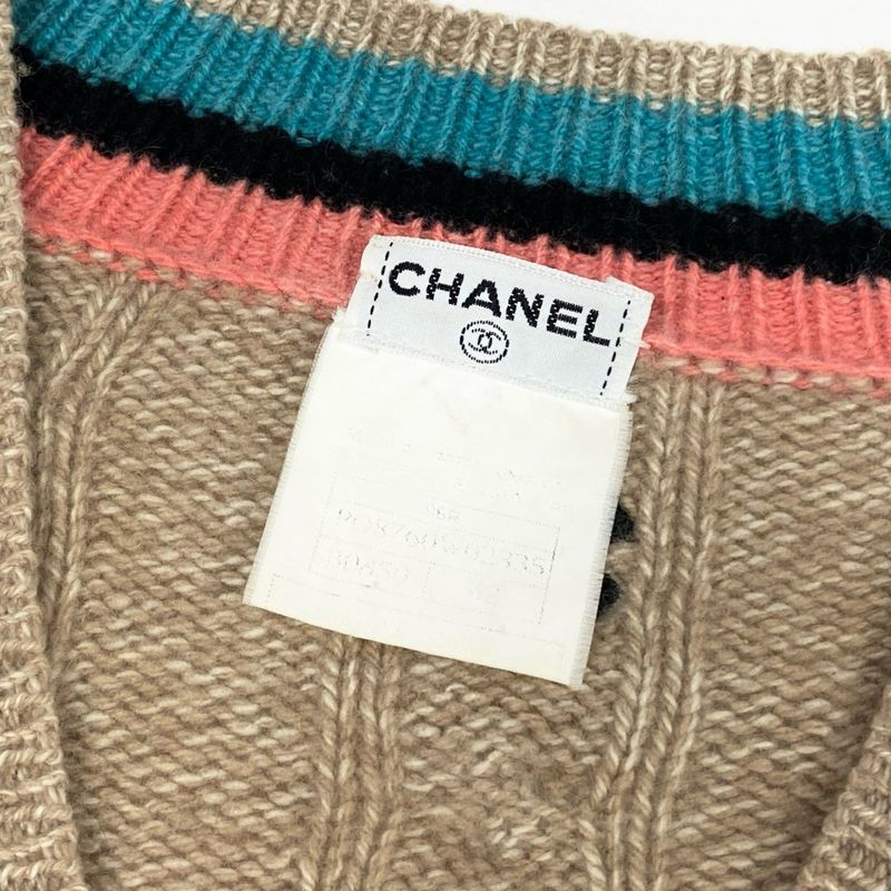 Chanel Cb9 Cashmere Screen Knit Long Sleeve Sweater CC Logo 42 Beige