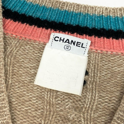 Chanel Cb9 Cashmere Screen Knit Long Sleeve Sweater CC Logo 42 Beige