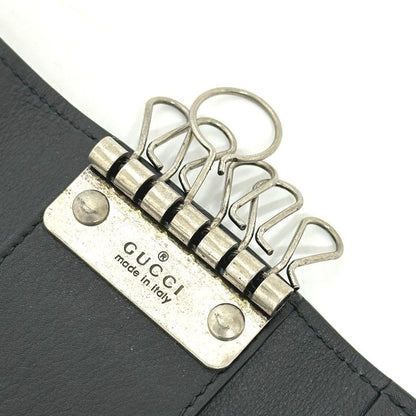 Gucci Key Case Embossed Logo Leather Black