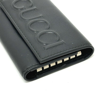 Gucci Key Case Embossed Logo Leather Black