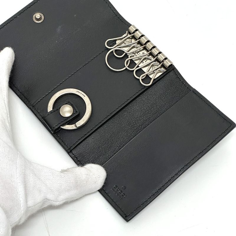 Gucci Key Case Embossed Logo Leather Black