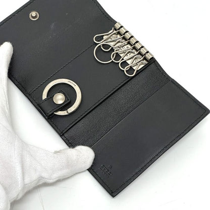 Gucci Key Case Embossed Logo Leather Black