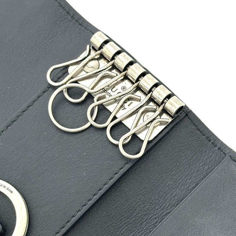 Gucci Key Case Embossed Logo Leather Black