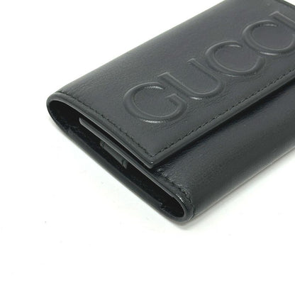 Gucci Key Case Embossed Logo Leather Black