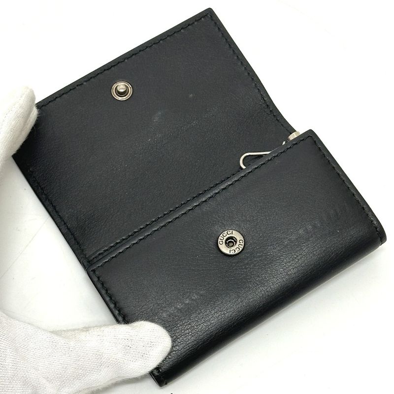 Gucci Key Case Embossed Logo Leather Black