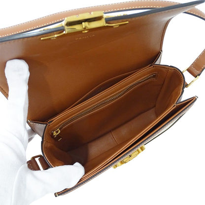 Celine Shoulder Bag Teen Triomphe Canvas White Brown Mini