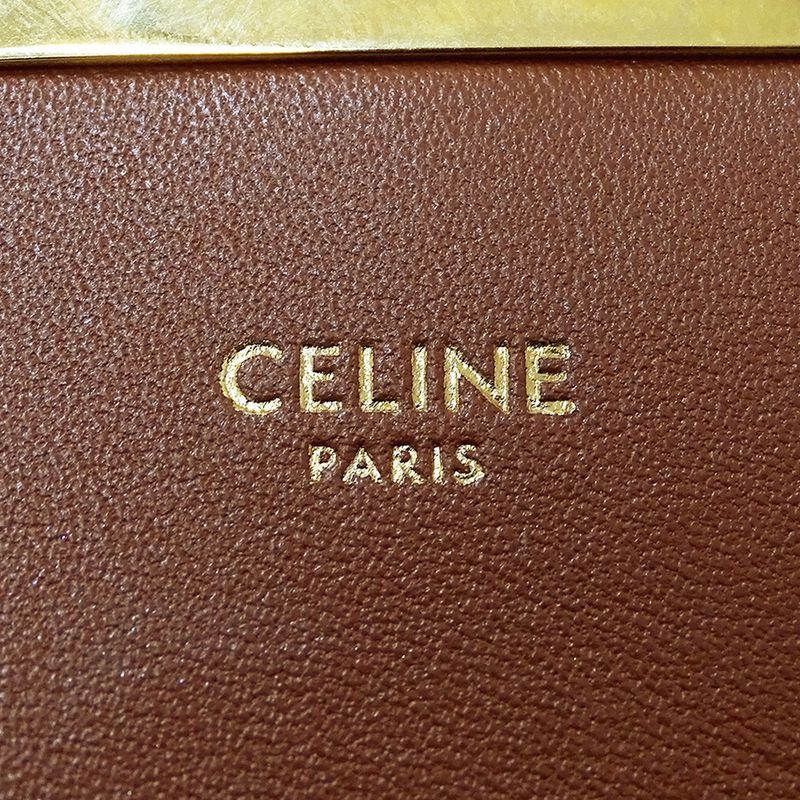 Celine Shoulder Bag Teen Triomphe Canvas White Brown Mini