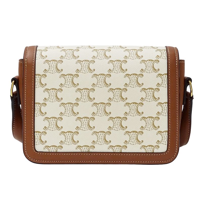 Celine Shoulder Bag Teen Triomphe Canvas White Brown Mini