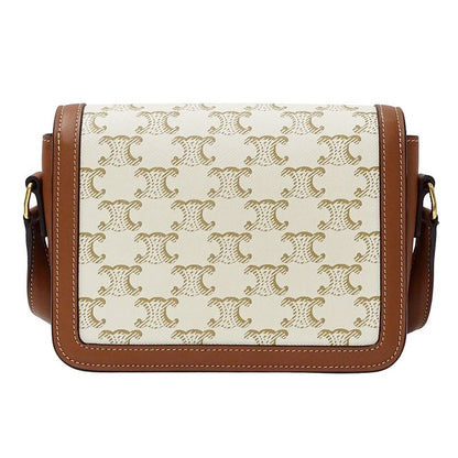 Celine Shoulder Bag Teen Triomphe Canvas White Brown Mini