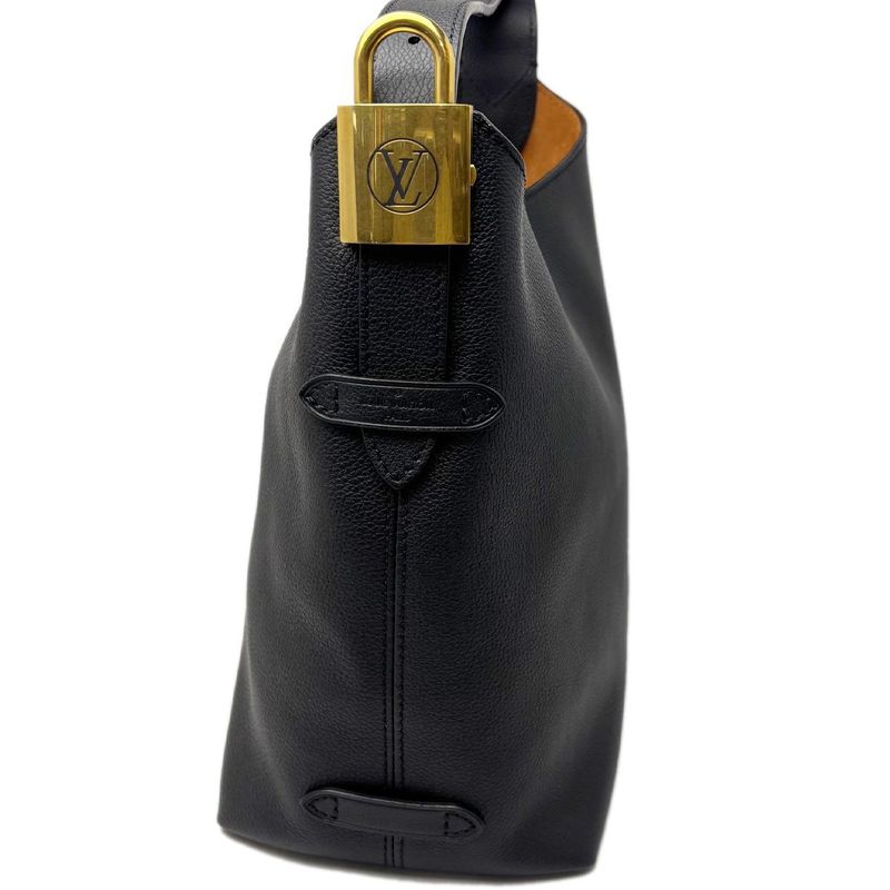 Louis Vuitton Leather Shoulder Low Key Hobo PM Black Gold