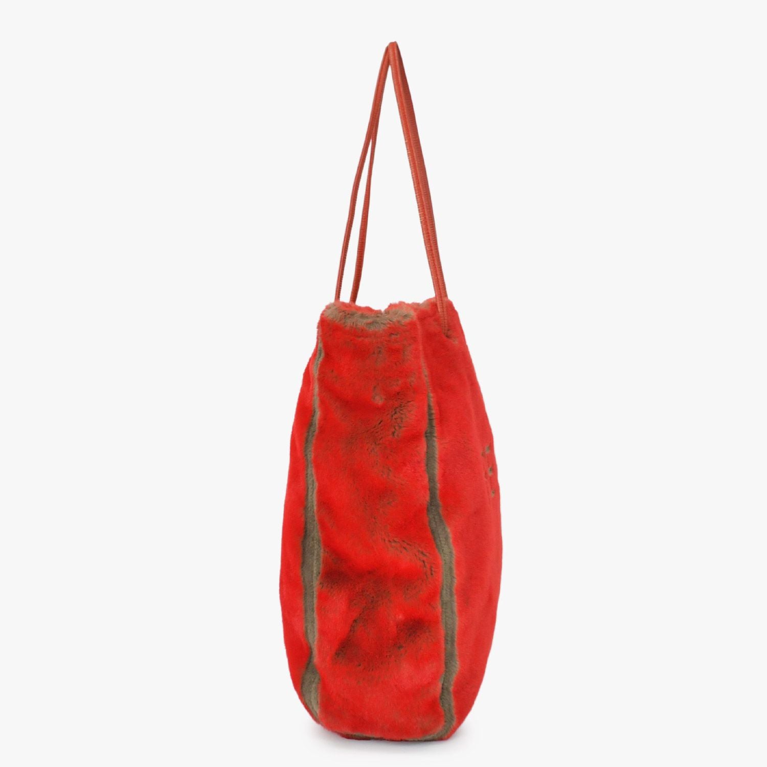 Fendi Tote Bag Rabbit Fur Leather Red Gold — view 4