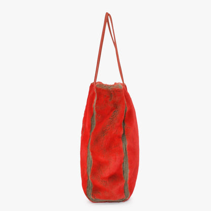 Fendi Tote Bag Rabbit Fur Leather Red Gold — view 2