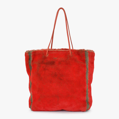 Fendi Tote Bag Rabbit Fur Leather Red Gold — view 3