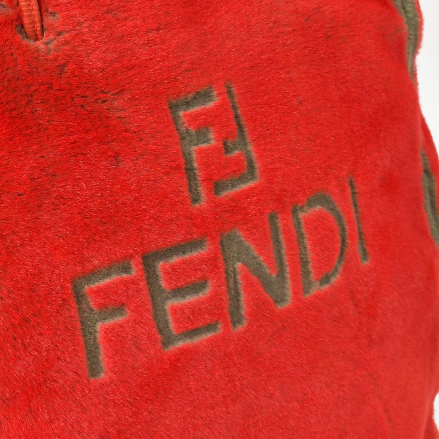 Fendi Tote Bag Rabbit Fur Leather Red Gold — view 6