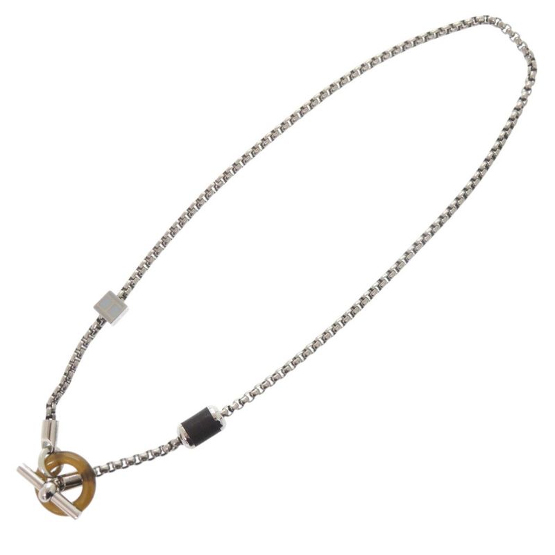 Hermes Merimelo Metal Buffalo Horn Silver Necklace