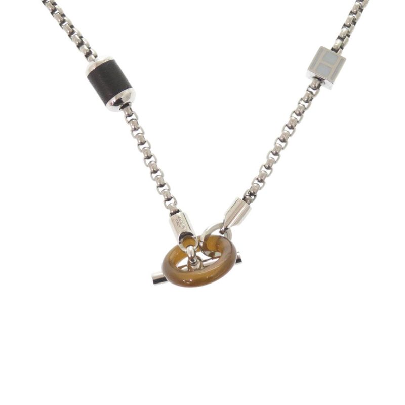 Hermes Merimelo Metal Buffalo Horn Silver Necklace