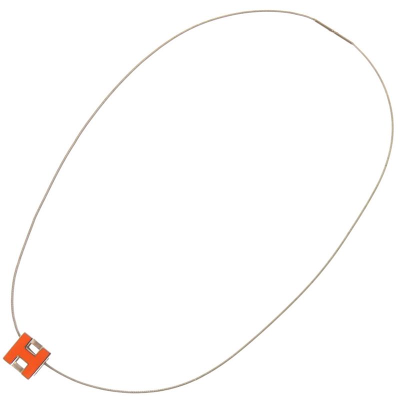 Hermes Cage Ash Cube Metal Orange Necklace