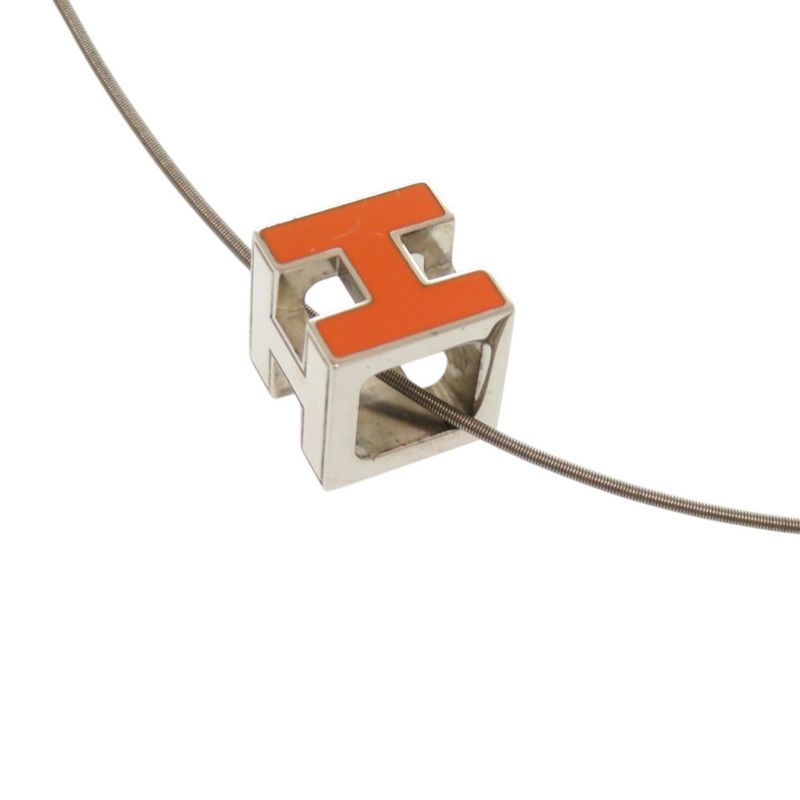 Hermes Cage Ash Cube Metal Orange Necklace