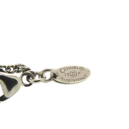 Chanel CC Logo Lace Faux Pearl Stone Resin Necklace Silver Black