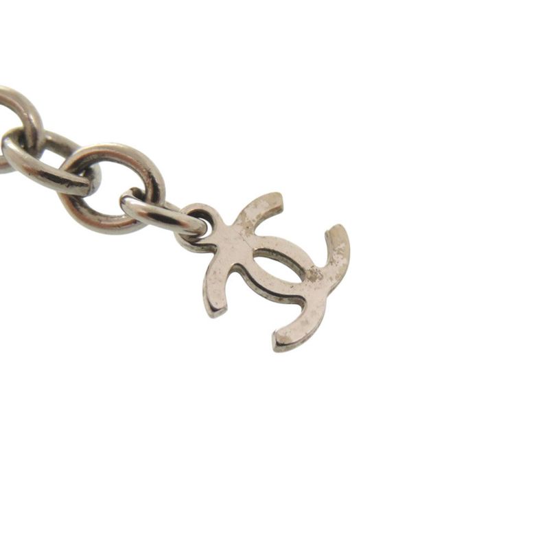 Chanel CC Logo Lace Faux Pearl Stone Resin Necklace Silver Black