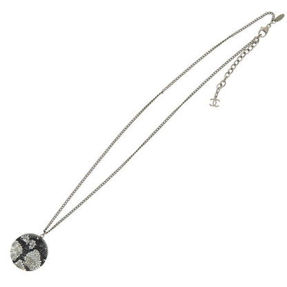 Chanel CC Logo Lace Faux Pearl Stone Resin Necklace Silver Black