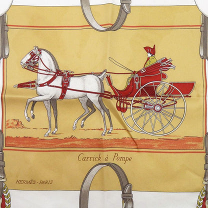 Hermes Carre 70 Flying Carre Carrick a Pompe White Brown Red Scarf