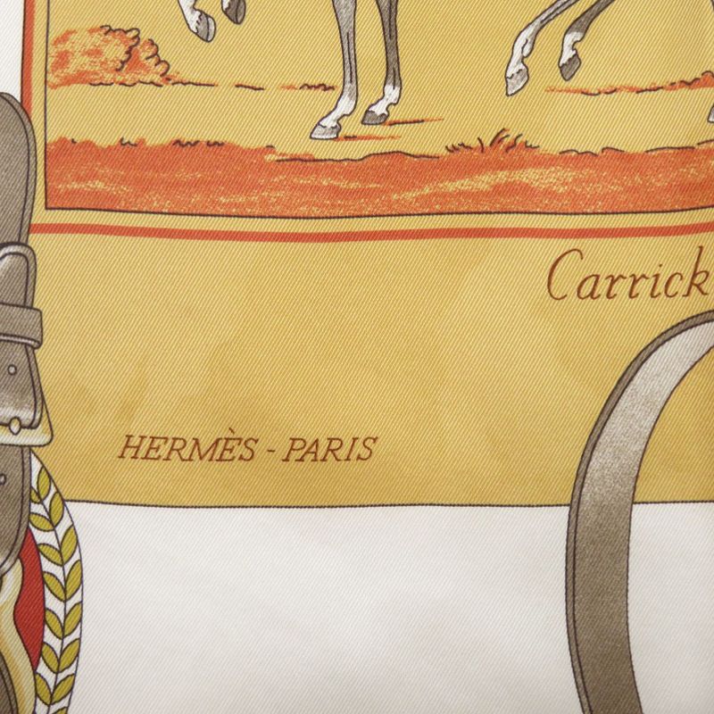 Hermes Carre 70 Flying Carre Carrick a Pompe White Brown Red Scarf