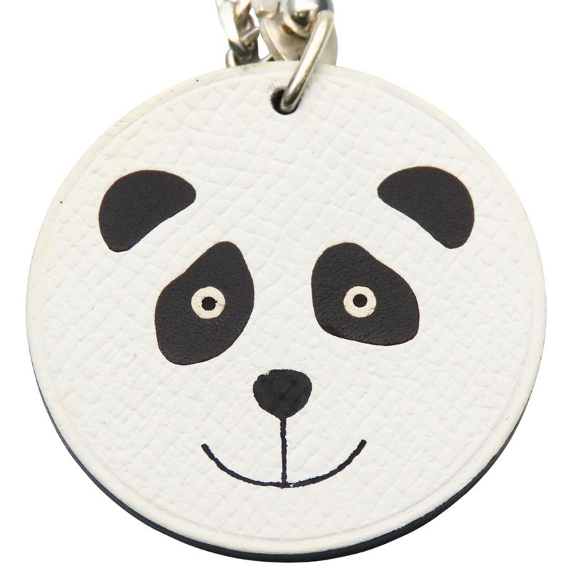 Hermes Bag Charm Panda Animal Leather White Black