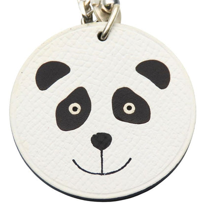 Hermes Bag Charm Panda Animal Leather White Black
