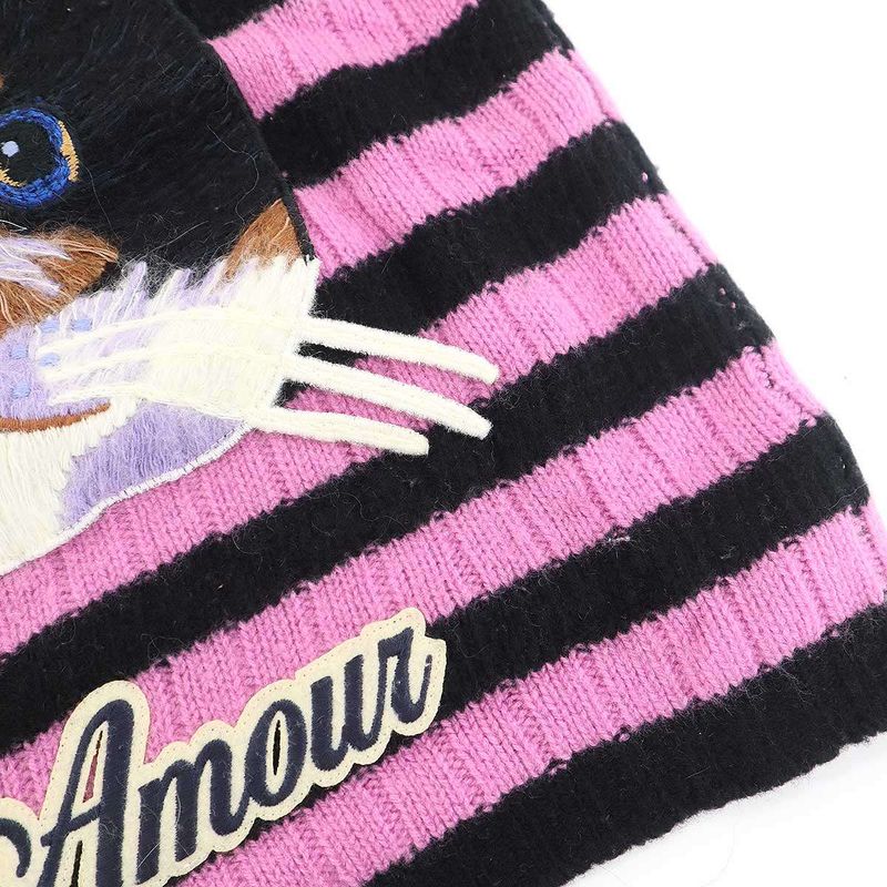 Gucci Cat Border Wool Cashmere Knit Sweater Pink Black XS