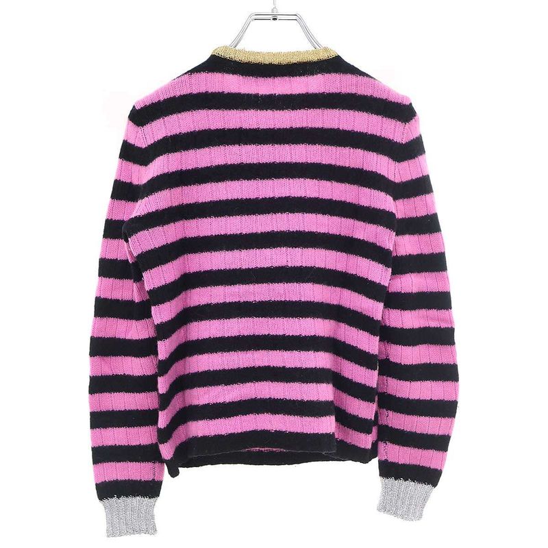 Gucci Cat Border Wool Cashmere Knit Sweater Pink Black XS